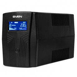 SVEN Pro 650 (LCD,USB), Line-interactive UPS with AVR, 650VA /390W, Multifunction LCD display, 2x Schuko outlets, 1x7AH, AVR: 170-280V, USB, RJ-11, Cold start function, Black